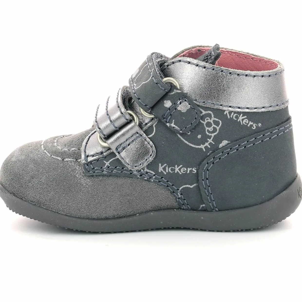 Enfant Kickers Bébé^Bottillons en Cuir Bonkro-2 gris argenté