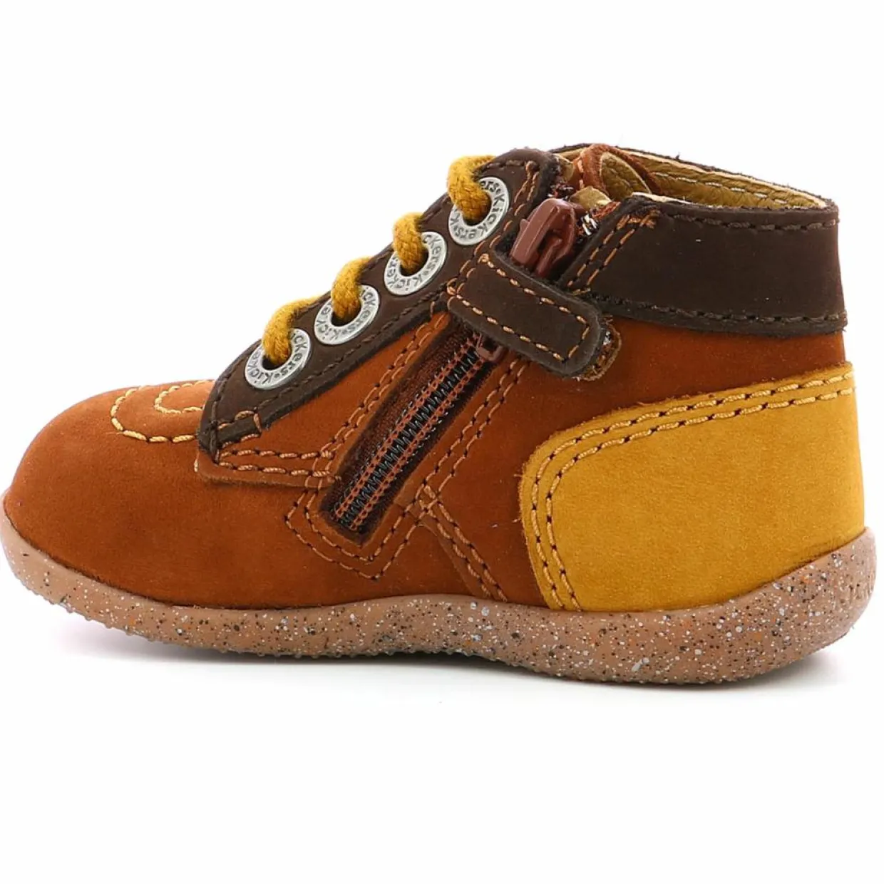 Bottillons en Cuir Bonzip-2 marron/camel tricolore-Kickers Best