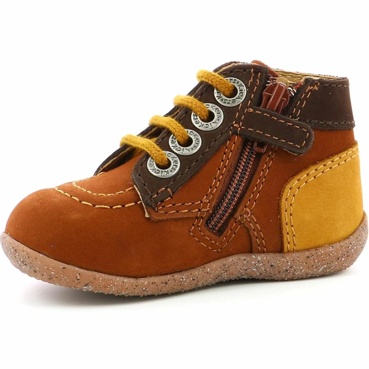 Bottillons en Cuir Bonzip-2 marron/camel tricolore-Kickers Best