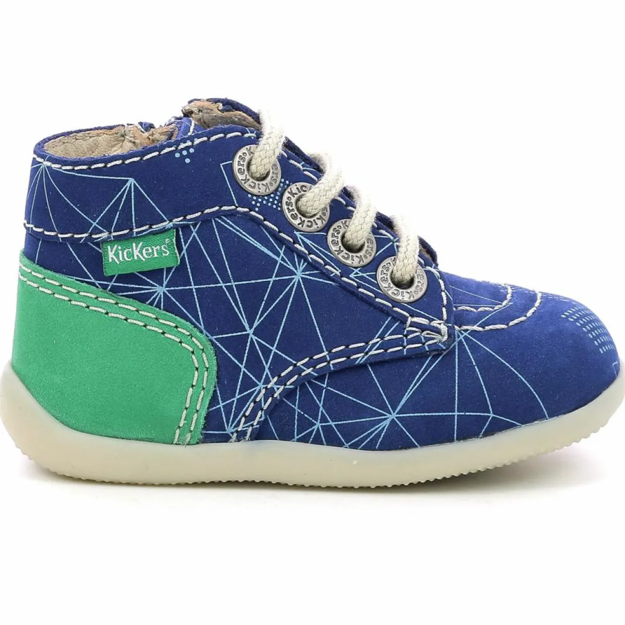 Enfant Kickers Bébé^Bottillons en Cuir Bonzip-2 bleu/vert