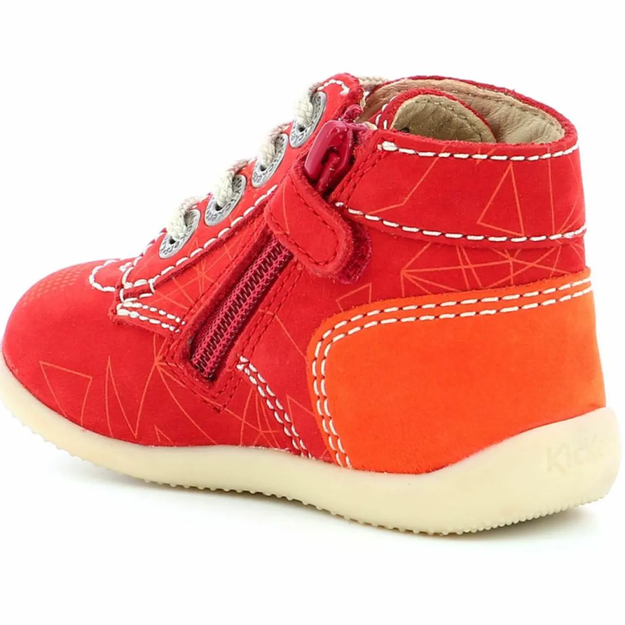 Enfant Kickers Bébé^Bottillons en Cuir Bonzip-2 rouge/orange