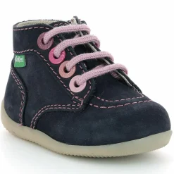 Enfant Kickers Bébé^Bottillons en Cuir Bonzip-2 marine/rose