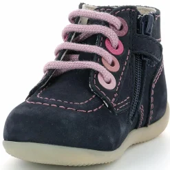 Enfant Kickers Bébé^Bottillons en Cuir Bonzip-2 marine/rose