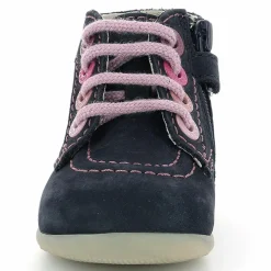 Enfant Kickers Bébé^Bottillons en Cuir Bonzip-2 marine/rose