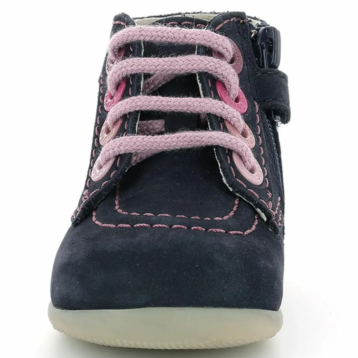Enfant Kickers Bébé^Bottillons en Cuir Bonzip-2 marine/rose