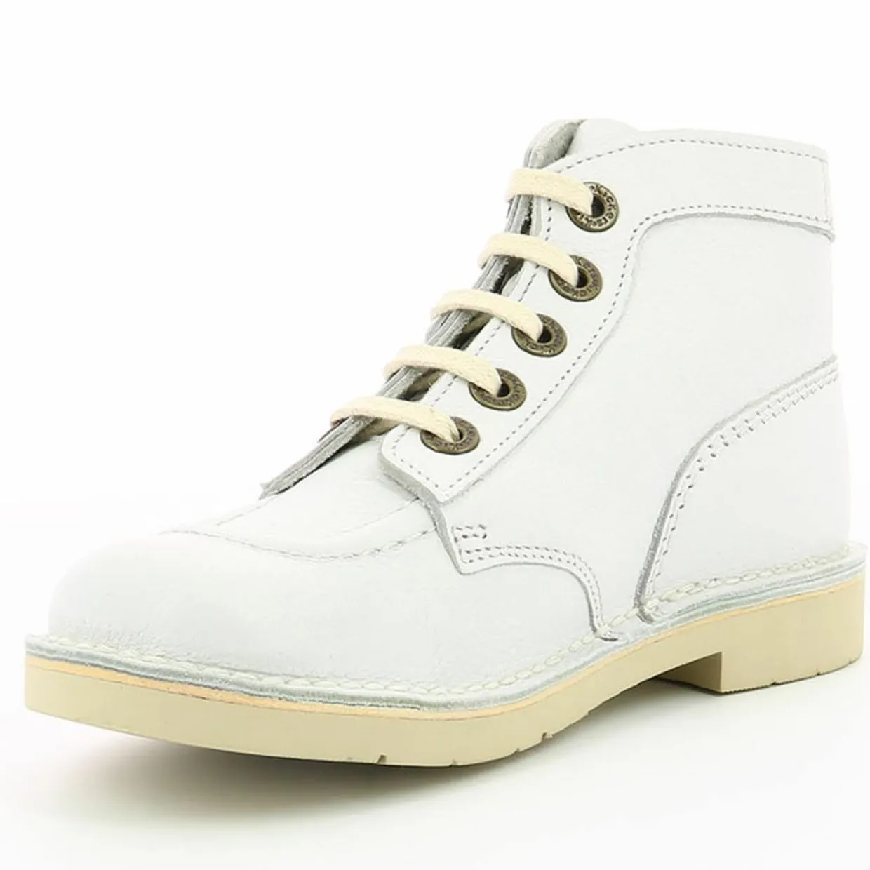 Bottillons en Cuir Kick Col blancs-Kickers Discount