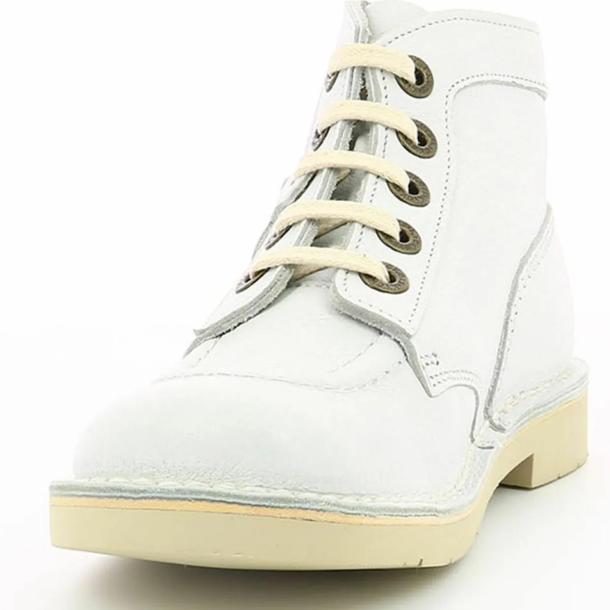 Bottillons en Cuir Kick Col blancs-Kickers Discount