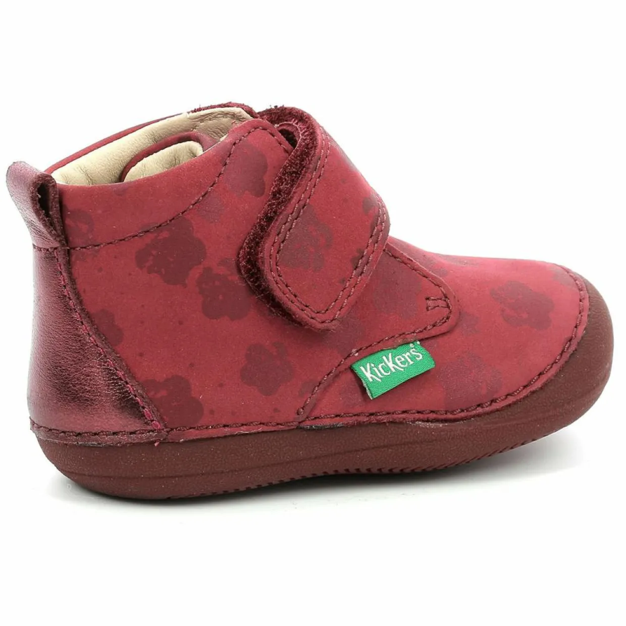 Enfant Kickers Bébé^Bottillons en Cuir Sabio à fleurs bordeaux