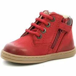Enfant Kickers Bébé^Bottillons en Velours de Cuir Tackland rouges