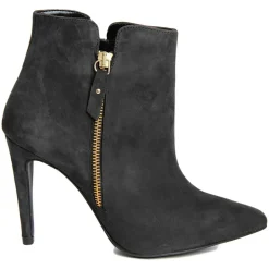 Bottines à talon en Velours de Cuir Cleopatre noires - Talon 10 cm-Lab78 Online