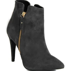 Bottines à talon en Velours de Cuir Cleopatre noires - Talon 10 cm-Lab78 Online
