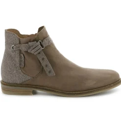 Bottines Bi-matière en Cuir lisse Stila Mix beige foncé-Palladium Discount