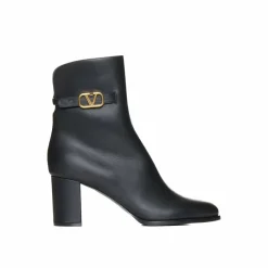 Femme Valentino Garavani Bottines^Bottines en cuir à signature V noires