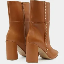 Bottines en Cuir à talon haut et clous camel - Talon 9 cm-Galeries Lafayette Clearance