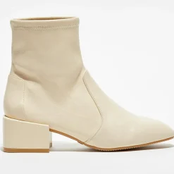 Bottines en Cuir Accordion vanille - Talon 5 cm-Stuart Weitzman New