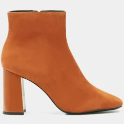 Bottines en Cuir bi-matière à bout carré orange brique - Talon 9 cm-Galeries Lafayette Hot