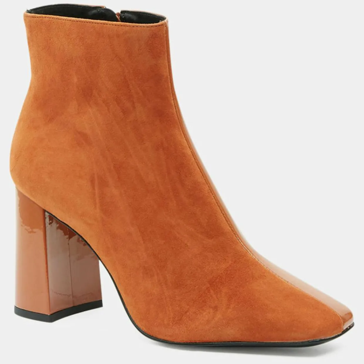 Bottines en Cuir bi-matière à bout carré orange brique - Talon 9 cm-Galeries Lafayette Hot