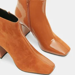 Bottines en Cuir bi-matière à bout carré orange brique - Talon 9 cm-Galeries Lafayette Hot