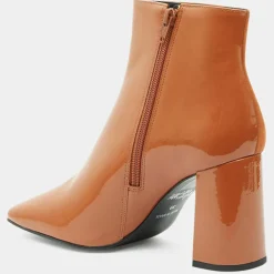 Bottines en Cuir bi-matière à bout carré orange brique - Talon 9 cm-Galeries Lafayette Hot