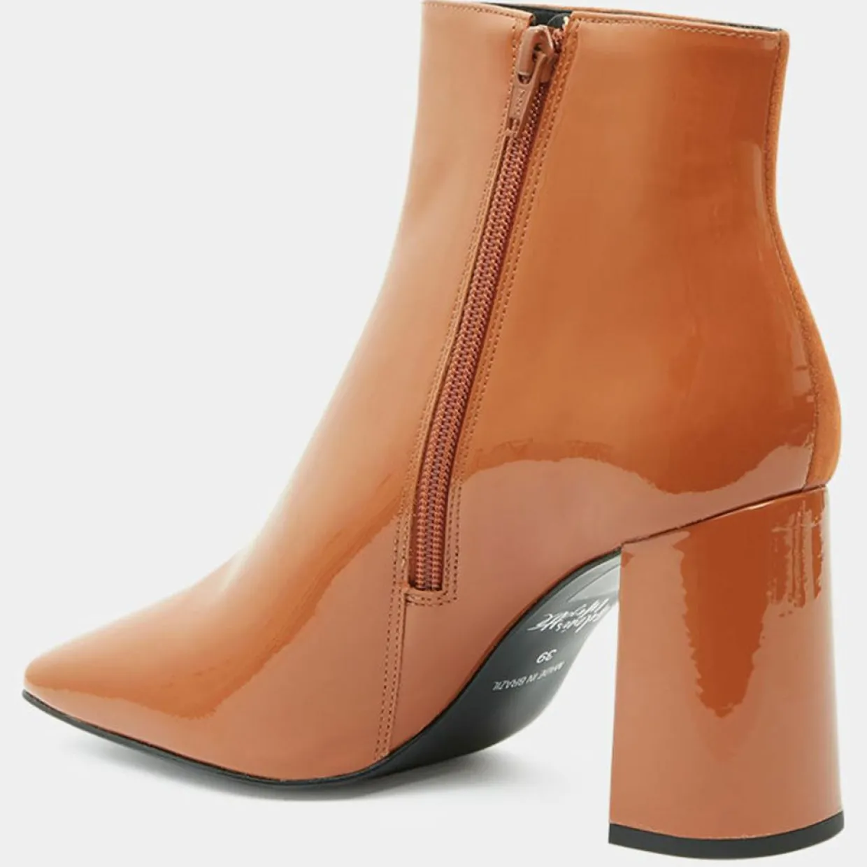 Bottines en Cuir bi-matière à bout carré orange brique - Talon 9 cm-Galeries Lafayette Hot