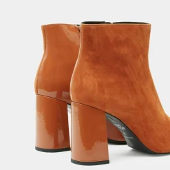 Bottines en Cuir bi-matière à bout carré orange brique - Talon 9 cm-Galeries Lafayette Hot