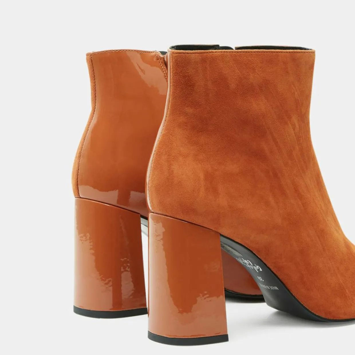 Bottines en Cuir bi-matière à bout carré orange brique - Talon 9 cm-Galeries Lafayette Hot