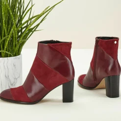 Bottines en Cuir bi-matière Cleos bordeaux - Talon 7 cm-Cosmoparis
