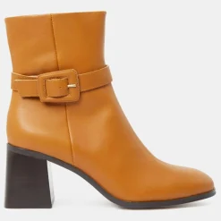Femme Galeries Lafayette Bottines^Bottines en Cuir boucle recouverte camel - Talon 6 cm
