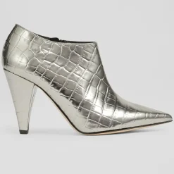 Femme L.K. Bennett Bottines^Bottines en Cuir croco Talulla argentées - Talon 9 cm
