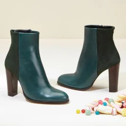 Femme Cosmoparis Bottines^Bottines en Cuir et Velours de Cuir Cecillia forêt - Talon 11 cm