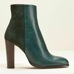 Femme Cosmoparis Bottines^Bottines en Cuir et Velours de Cuir Cecillia forêt - Talon 11 cm