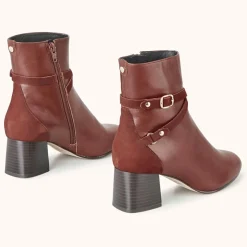 Bottines en Cuir et Velours de Cuir Zolana marron - Talon 5 cm-Cosmoparis