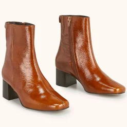 Bottines en Cuir légèrement verni Valonia marron - Talon 5 cm-Cosmoparis Sale