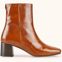 Bottines en Cuir légèrement verni Valonia marron - Talon 5 cm-Cosmoparis Sale