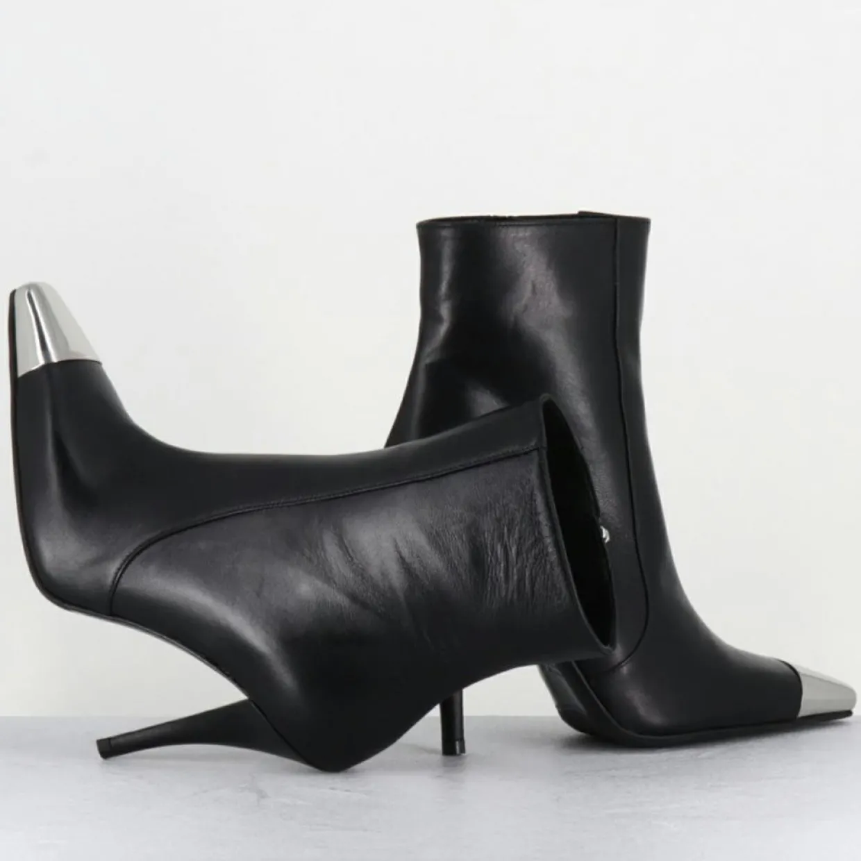 Bottines en Cuir mecha noires - Talon : 9.5cm-Garrice Lab New