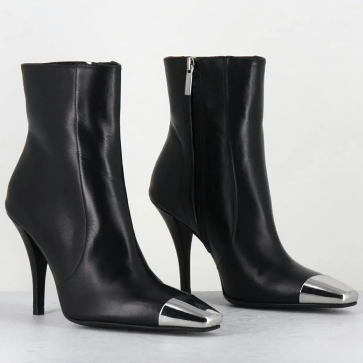 Bottines en Cuir mecha noires - Talon : 9.5cm-Garrice Lab New