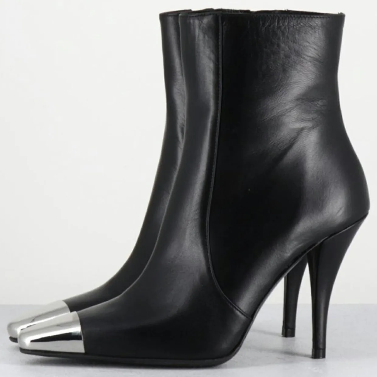 Bottines en Cuir mecha noires - Talon : 9.5cm-Garrice Lab New