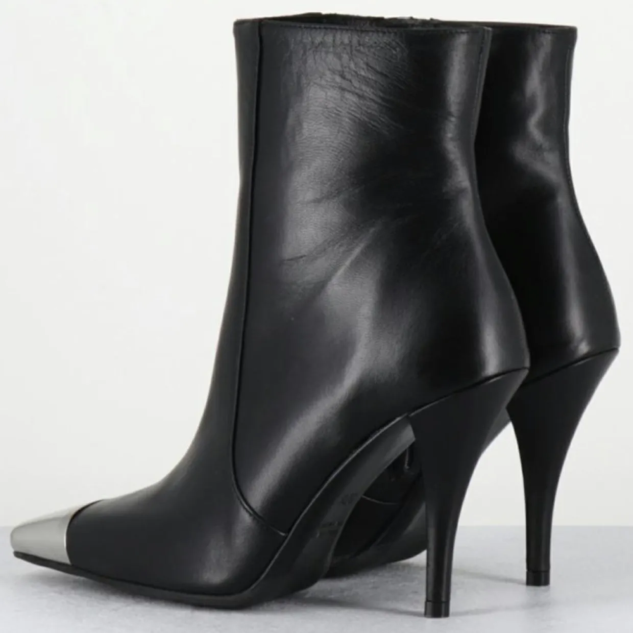 Bottines en Cuir mecha noires - Talon : 9.5cm-Garrice Lab New