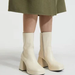 Bottines en Cuir plateforme beiges - Talon 9 cm-Galeries Lafayette