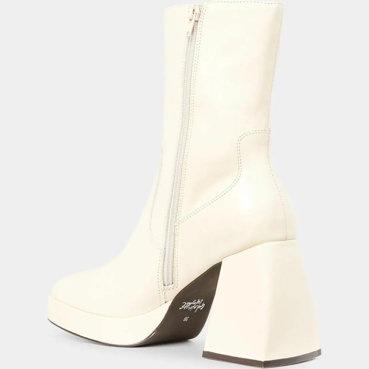Bottines en Cuir plateforme beiges - Talon 9 cm-Galeries Lafayette
