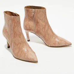 Bottines en Cuir python Suzanne rose/marron - Talon 7 cm-Apologie Outlet