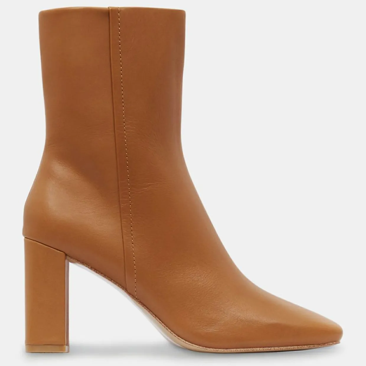 Bottines en Cuir talon bout carré camel - Talon 7 cm-Galeries Lafayette Online