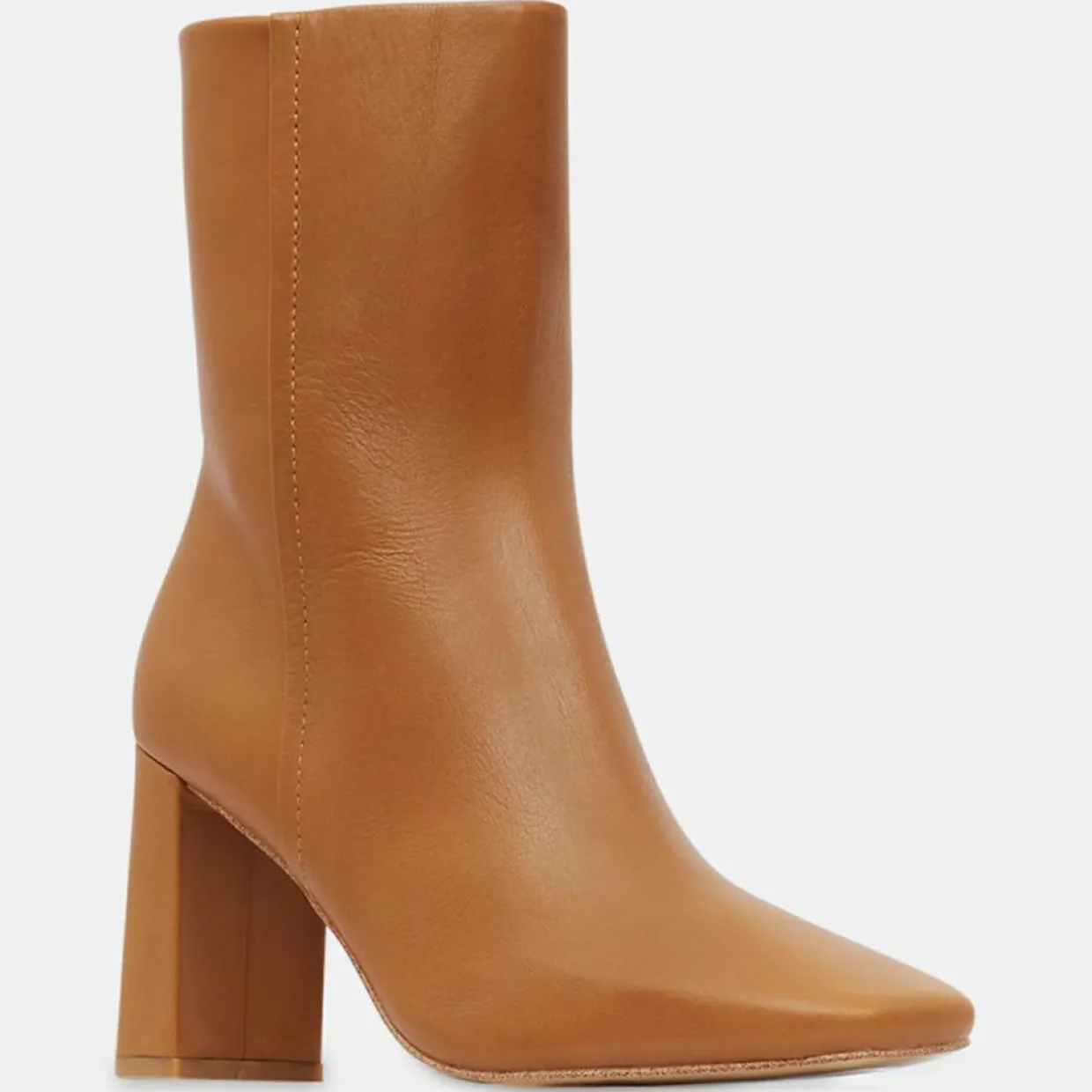 Bottines en Cuir talon bout carré camel - Talon 7 cm-Galeries Lafayette Online