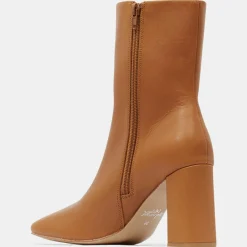 Bottines en Cuir talon bout carré camel - Talon 7 cm-Galeries Lafayette Online