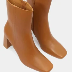 Bottines en Cuir talon bout carré camel - Talon 7 cm-Galeries Lafayette Online