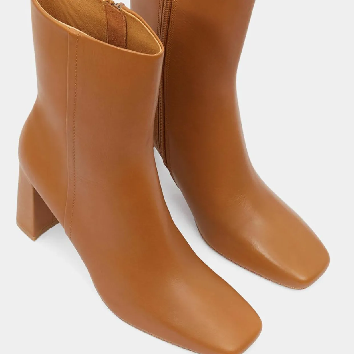 Bottines en Cuir talon bout carré camel - Talon 7 cm-Galeries Lafayette Online