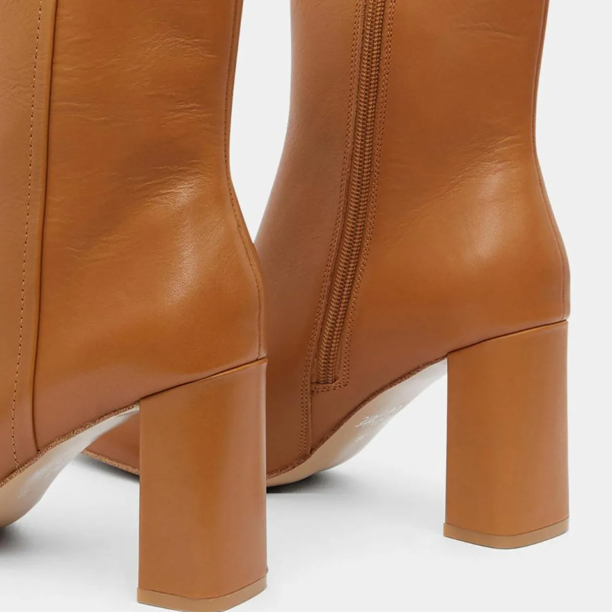 Bottines en Cuir talon bout carré camel - Talon 7 cm-Galeries Lafayette Online
