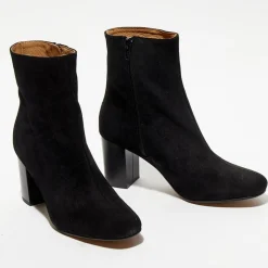 Bottines en Velours de Cuir Ginny noires - Talon 7,5 cm-Apologie Discount
