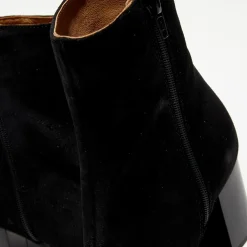 Bottines en Velours de Cuir Ginny noires - Talon 7,5 cm-Apologie Discount