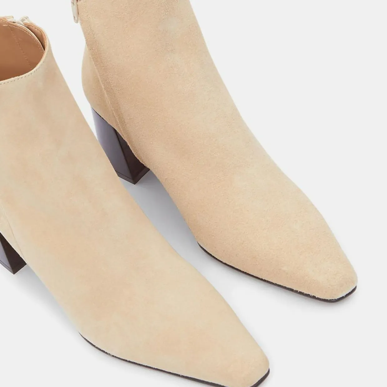 Bottines en Velours de Cuir beiges - Talon 7 cm-Flattered New
